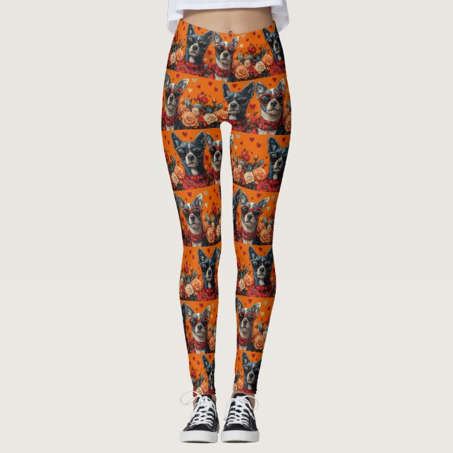 Leggings Blue Heeler Con Rosas Del Día De San Valentín (Anverso)