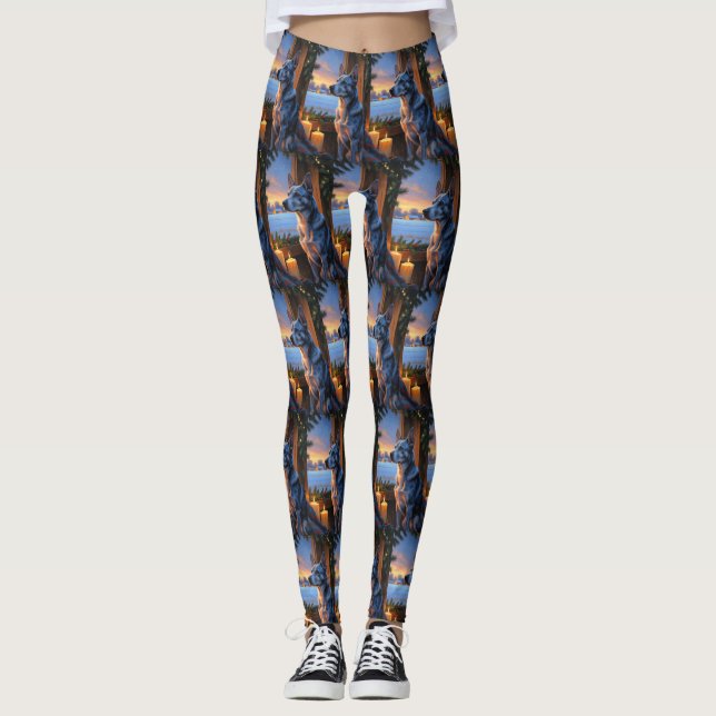 Leggings Blue Heeler With Christmas Lights Holiday  (Anverso)