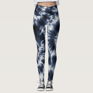 Leggings Blue Indigo Tie Dye Shibori Boho Pattern