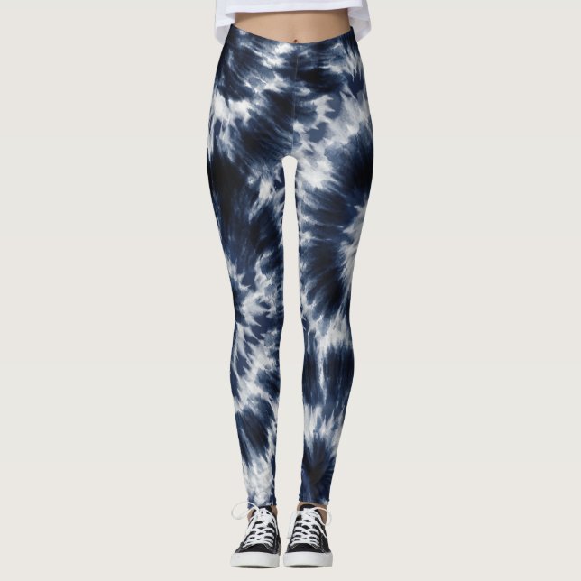 Leggings Blue Indigo Tie Dye Shibori Boho Pattern (Anverso)