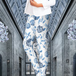 Leggings Blue Lady Modern Vintage Botanale Floral Toile<br><div class="desc">Modernas leggings de tela floral vintage en azul y blanco.</div>