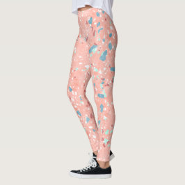 Leggings Blue Mint Green Coral Blanco Rojo Rosa Terrazzo Ar
