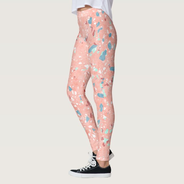 Leggings Blue Mint Green Coral Blanco Rojo Rosa Terrazzo Ar (Izquierda)