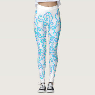 Leggings Blue Neon Resumen Línea Art Trendy Leyendas Blanca