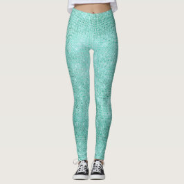 Leggings Blue Ocean Beach Aqua Metallic Diamond Sparkly