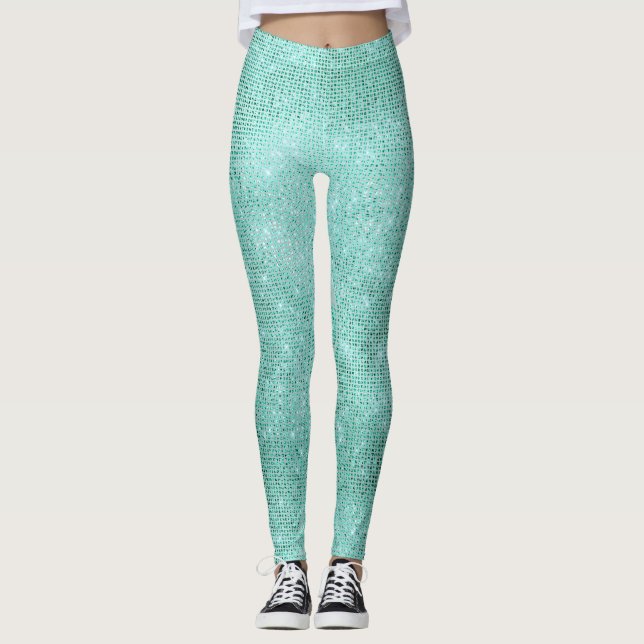 Leggings Blue Ocean Beach Aqua Metallic Diamond Sparkly (Anverso)