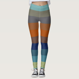 Leggings Blue, orange, green, and gray stripes