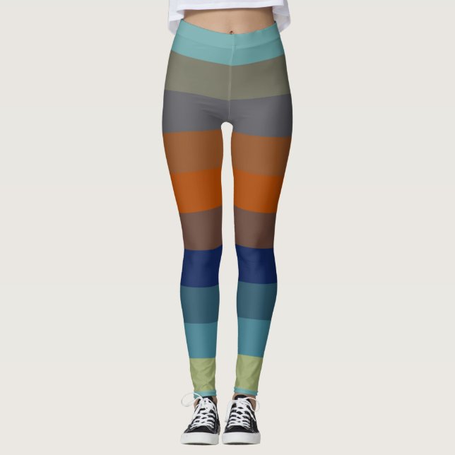 Leggings Blue, orange, green, and gray stripes (Anverso)