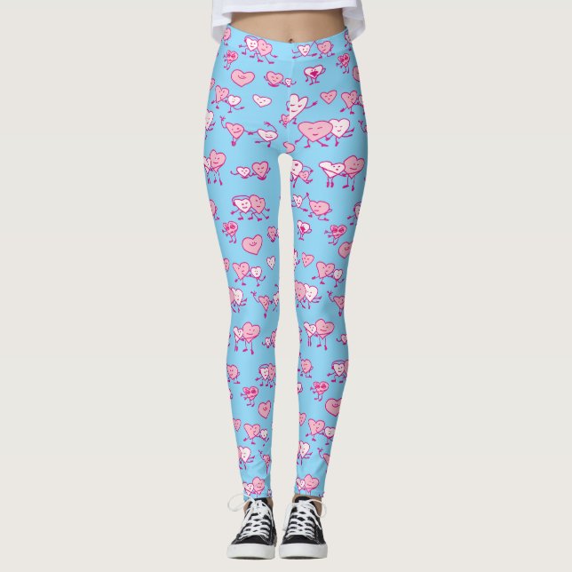 Leggings Blue Pink Dancing Hearts Loving Couples Valentine (Anverso)