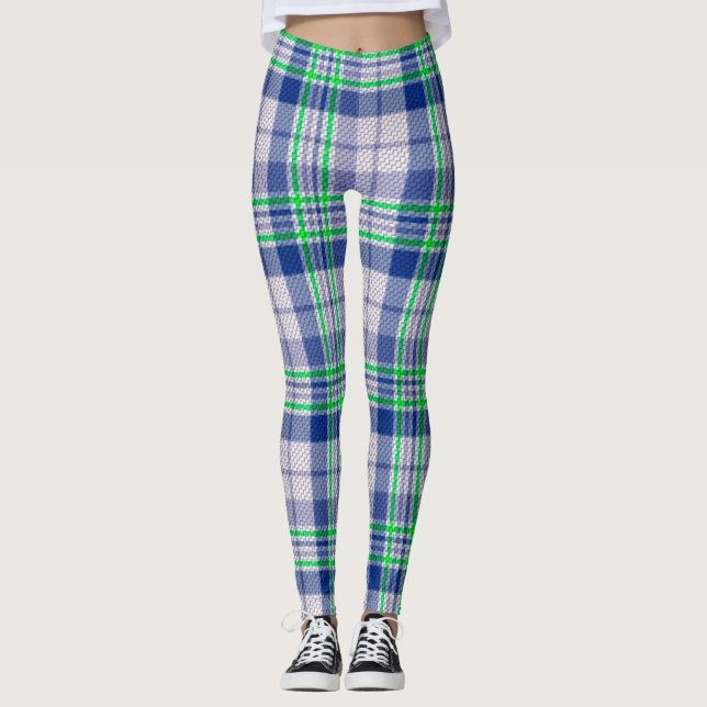 Leggings Blue Plaid Con Piernas Verdes (Anverso)