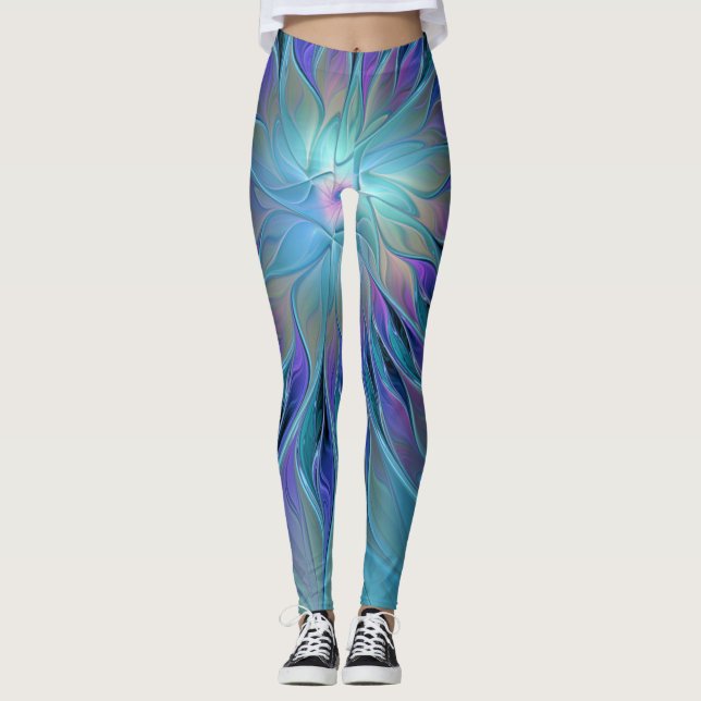 Leggings Blue Purple Flower Dream Resumen arte fractal (Anverso)