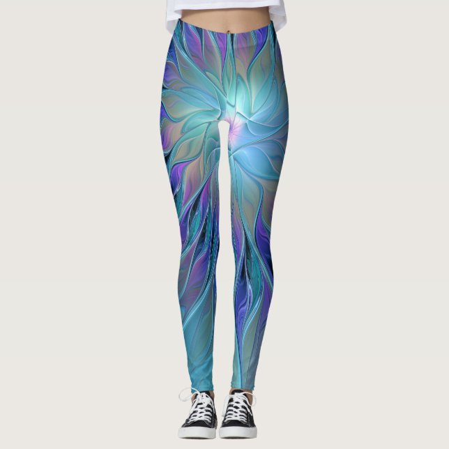 Leggings Blue Purple Flower Dream Resumen arte fractal (Anverso)
