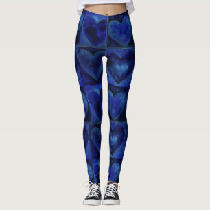Leggings Blue Purple Print Abstract Watercolor Hearts Love