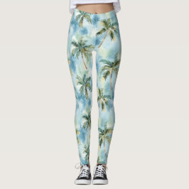 Leggings Blue Skies Tropical Island Palm Trees  