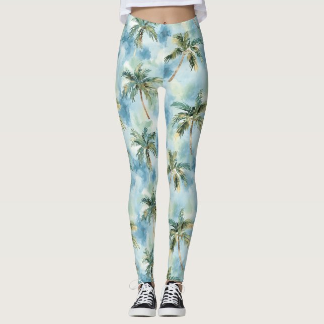 Leggings Blue Skies Tropical Island Palm Trees   (Anverso)