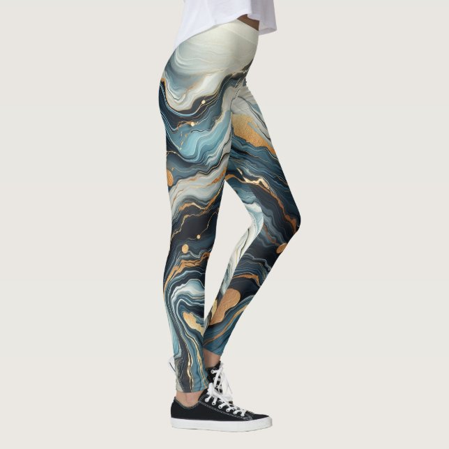 Leggings Blue Verde azulada Gold Agate Modern Glam Elegant  (Derecha)