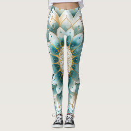 Leggings Blue Verde azulada Gold Floral Mandala