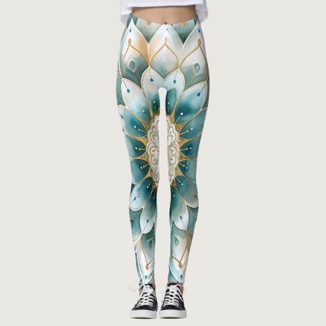 Leggings Blue Verde azulada Gold Floral Mandala (Anverso)