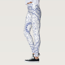 Leggings Blue Vintage French Lace Over White