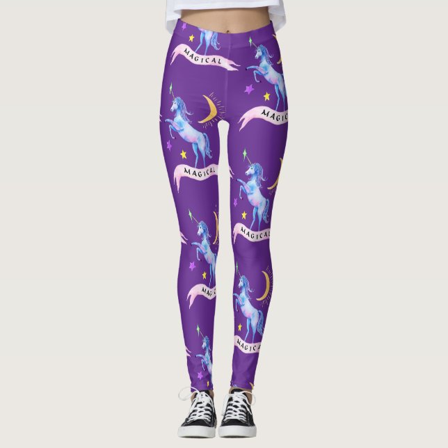 Leggings Blue Watercolor Unicorn (Anverso)