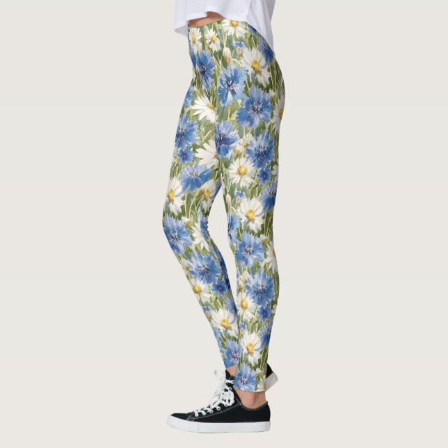 Leggings Blue White Daisy Flowers (Izquierda)