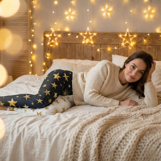 Leggings Blue & White Golden Stars Split