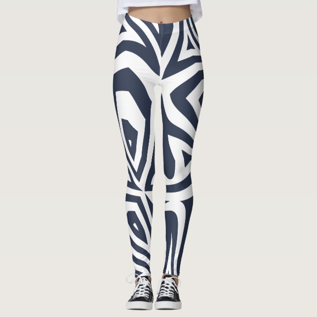 Leggings Blue White Resumen Zebra Imprimir mujeres Piernas (Anverso)