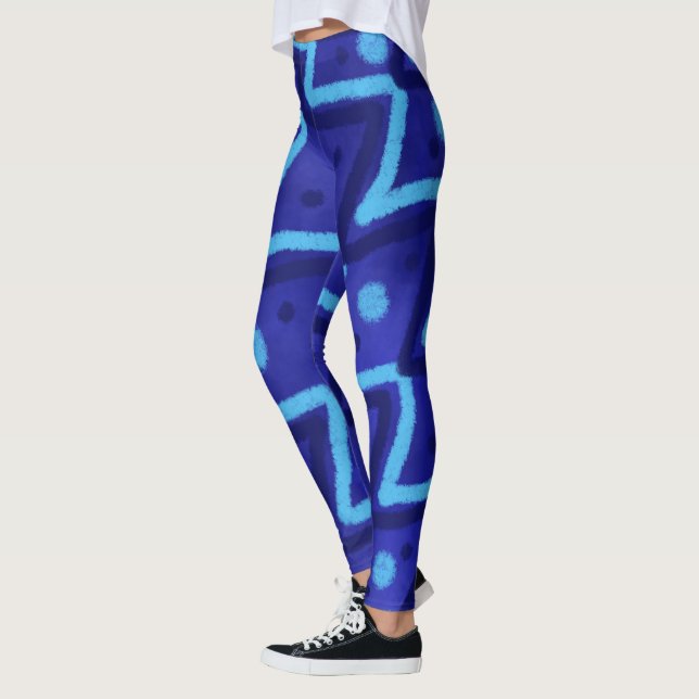Leggings Blue Zig Zags Dots Funky Pattern  (Izquierda)