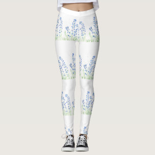Leggings Bluebells azul Flores Florales Patrón de cosecha