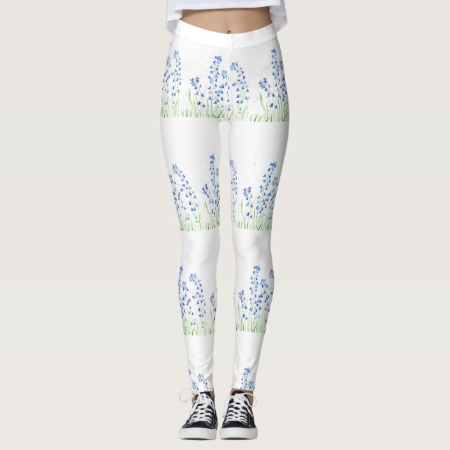 Leggings Bluebells azul Flores Florales Patrón de cosecha (Anverso)