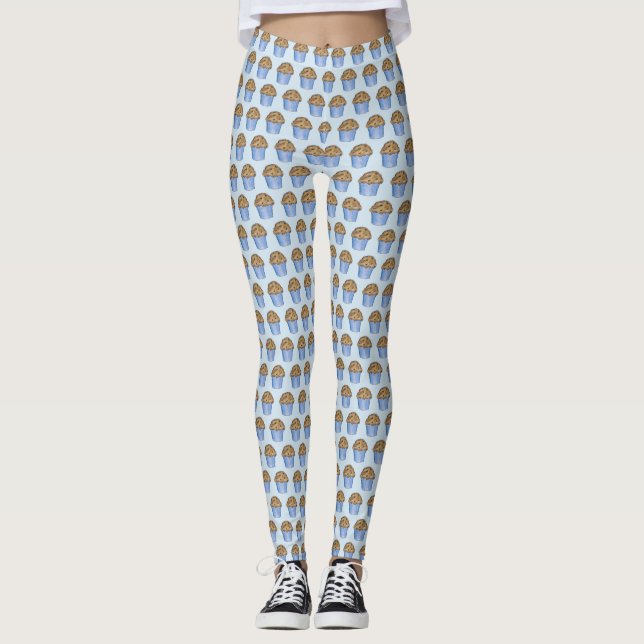 Leggings Blueberry Muffin Baked Goods Breakfast Food Blue (Anverso)