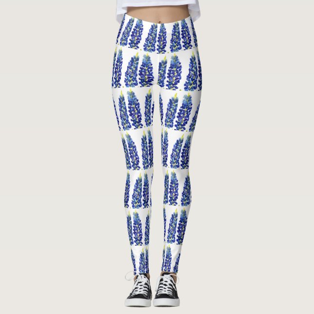 Leggings Bluebonnets Texas Flores silvestres acuarela (Anverso)