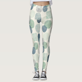 Leggings Blues Gray Soft Greens Circles Seamless Pattern