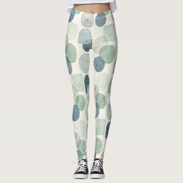 Leggings Blues Gray Soft Greens Circles Seamless Pattern (Anverso)