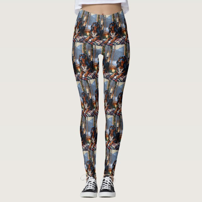 Leggings Bluetick Coonhound con Luces de Navidad Fiesta (Anverso)