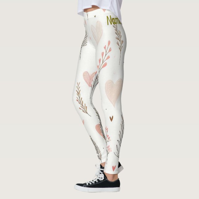Leggings Blush Hearts & Botanical Seamless Pattern (Izquierda)