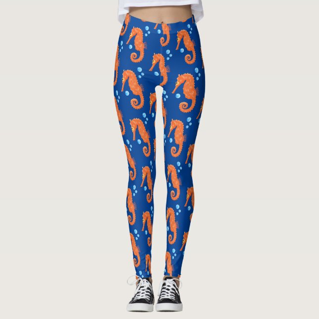Leggings Bóbulas de caballito de mar naranja personalizado  (Anverso)