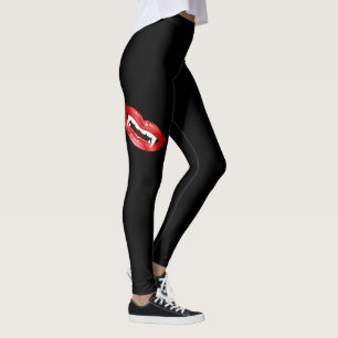 Leggings Boca De Vampiro Con Labios Rojos En Negro