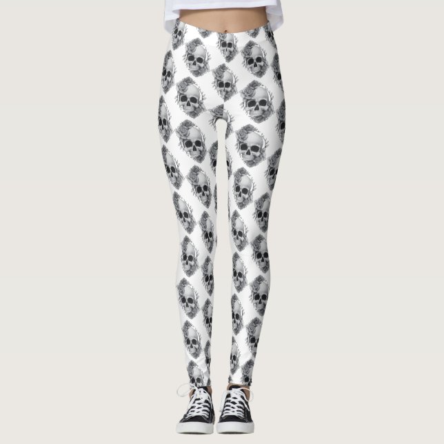 Leggings Boceto de Calavera y Rosas (Anverso)
