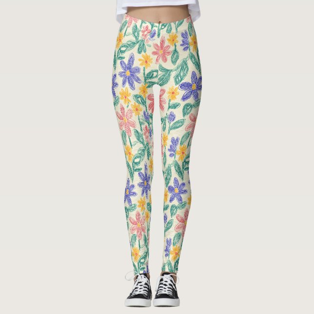 Leggings Boceto de Flor Silvestre Vintage (1) (Anverso)