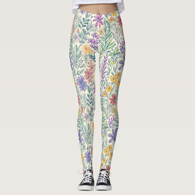 Leggings Boceto de Flor Silvestre Vintage (2) (Anverso)