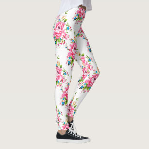 Leggings Boda Pink Peony ramo de flores patrón