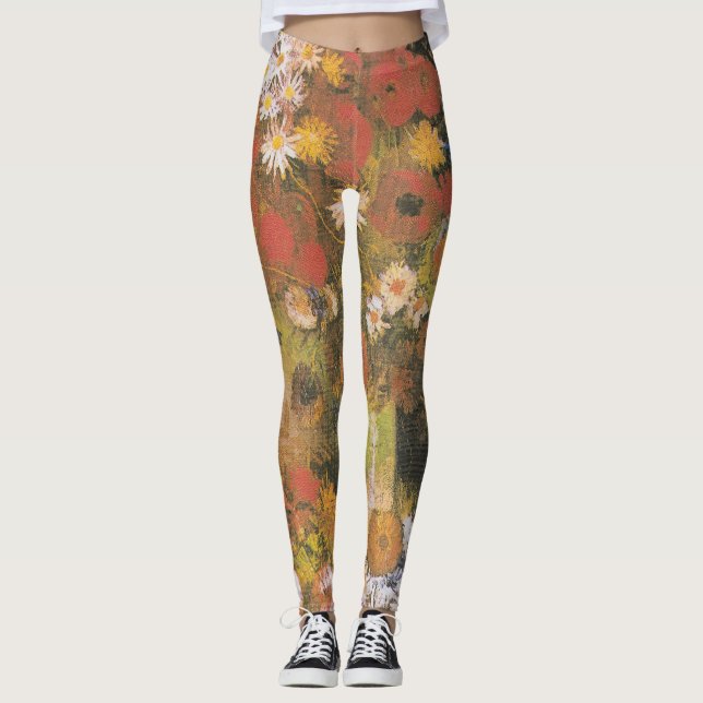 Leggings Bodegón floral de Van Gogh Amapolas y rosas rojas (Anverso)