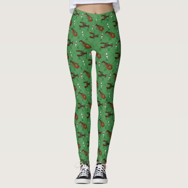 Leggings Bogavantes y boyas pesqueras sobre Navidades verde (Anverso)