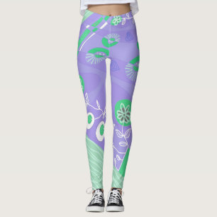 Leggings Bohemias Chintz Ilustracion Lavender Blanco Verde