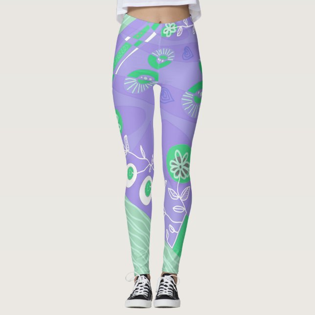 Leggings Bohemias Chintz Ilustracion Lavender Blanco Verde (Anverso)