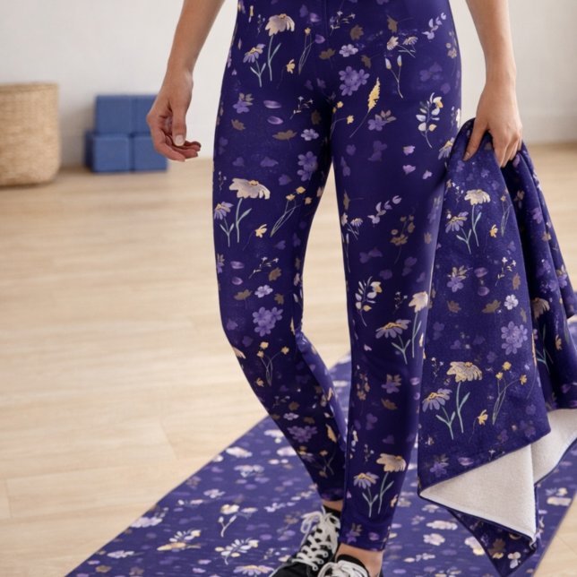 Leggings Boho Acuarela Flores Silvestres Azul Marino  (Subido por el creador)
