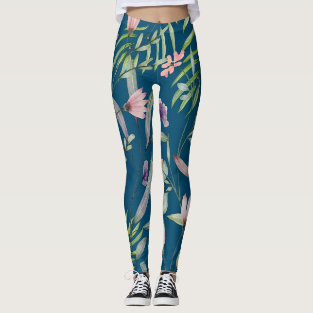 Leggings Boho botánico moda patrón de verano marina (Anverso)