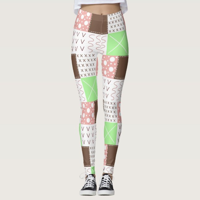 Leggings Boho Brown, Burgundy, Green y Mauve Whimsical (Anverso)