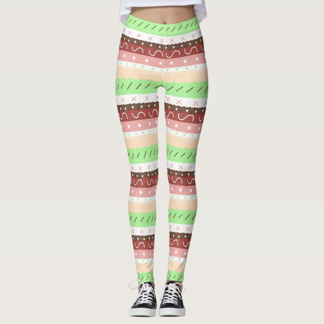 Leggings Boho Brown, Burgundy, Green y Mauve Whimsical (Anverso)